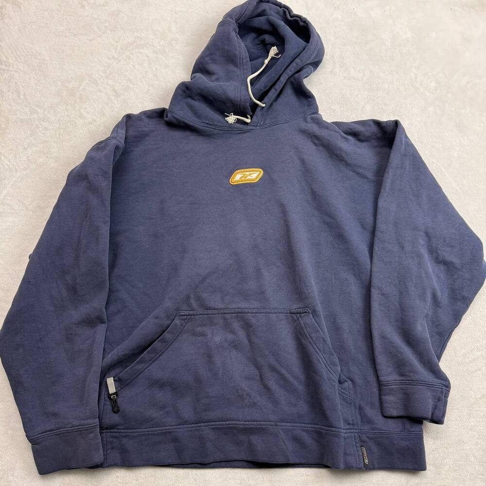 Reebok Men's Pullover Hoodie Navy Blue Size L Vintage 90s Embroidered Logo